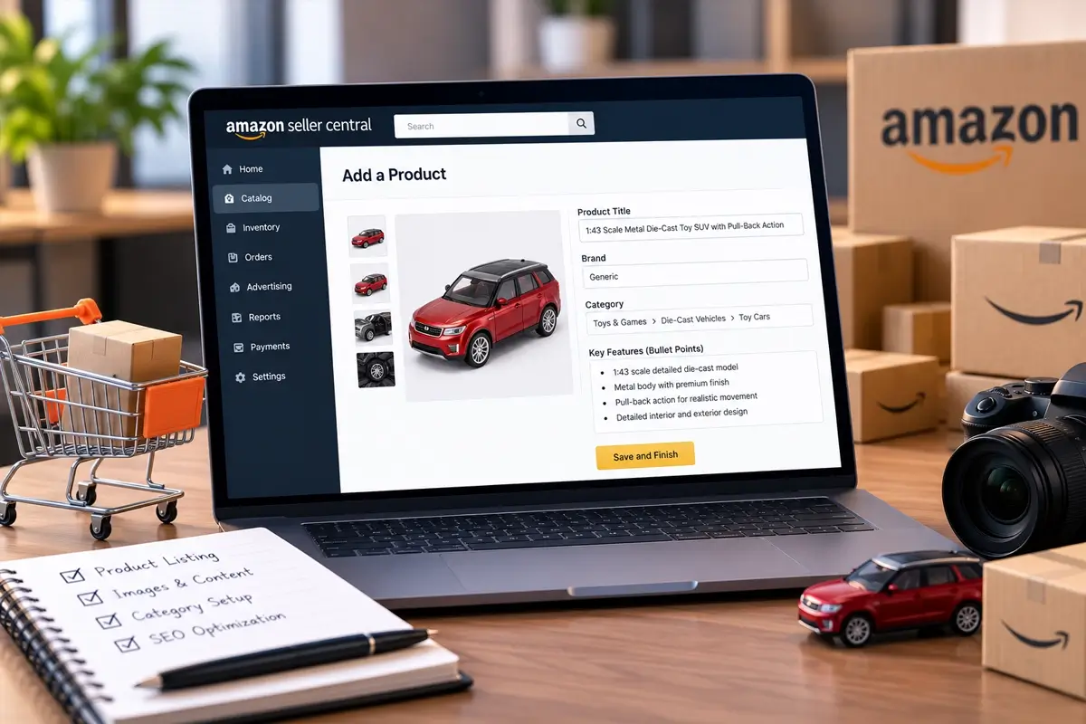 Amazon product listing page with images, title and bullet points