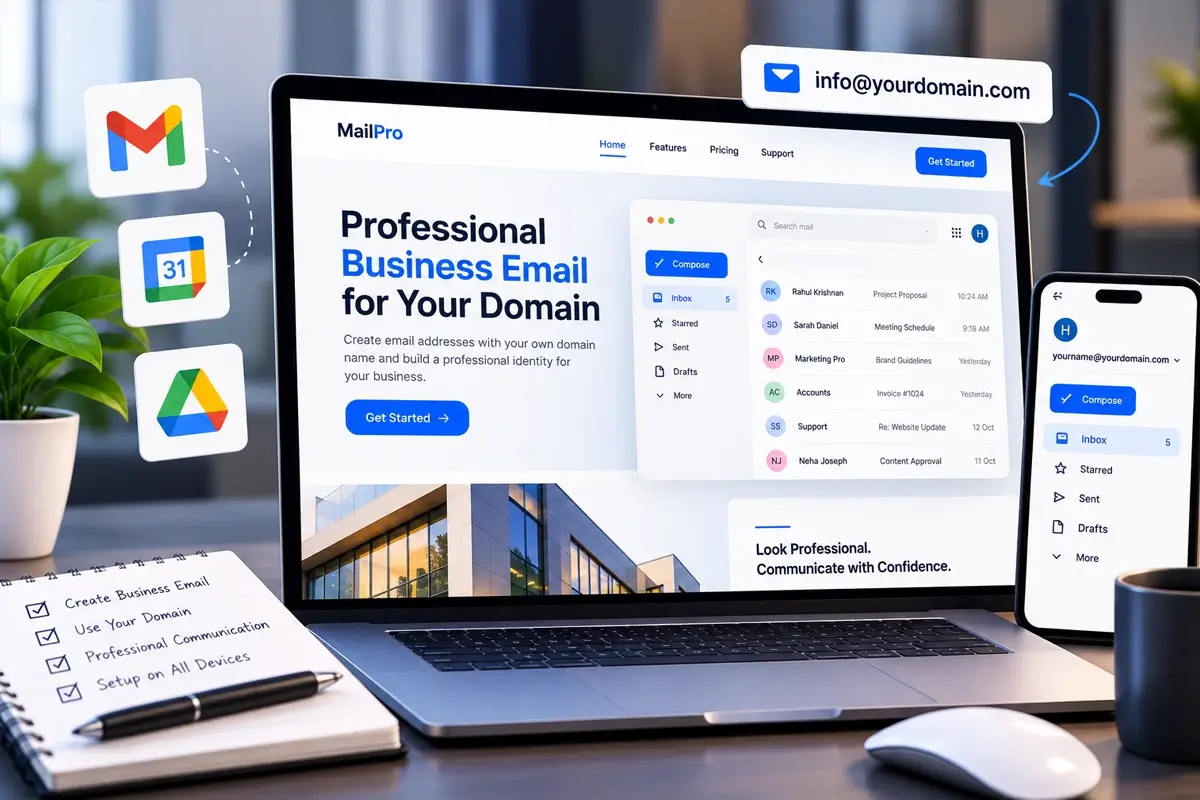 Business email inbox using an address on the company’s own domain