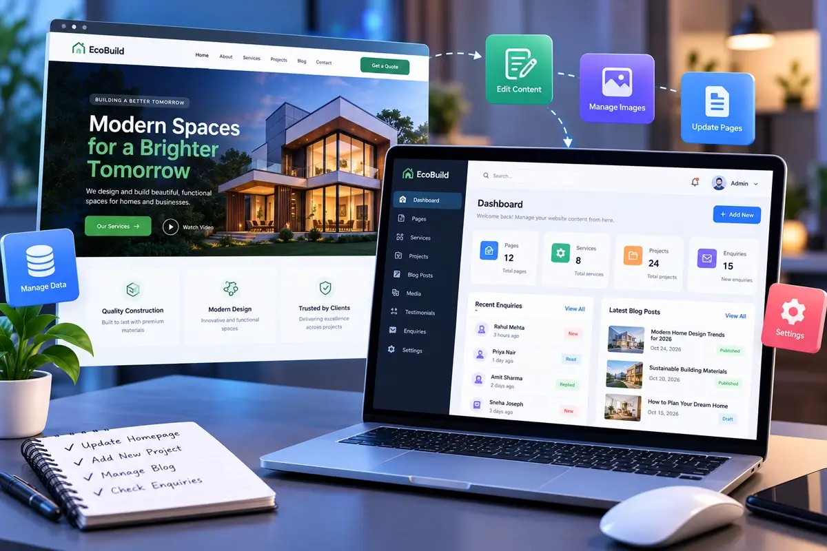 Website admin panel used to manage blog, news and gallery content