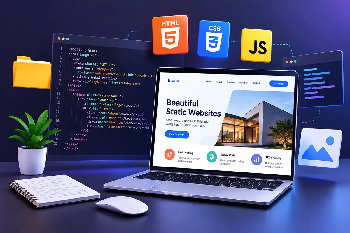 Responsive static website for a small business displayed on laptop and mobile screens
