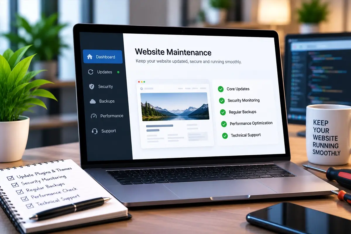 Web designer updating a client’s website on a laptop
