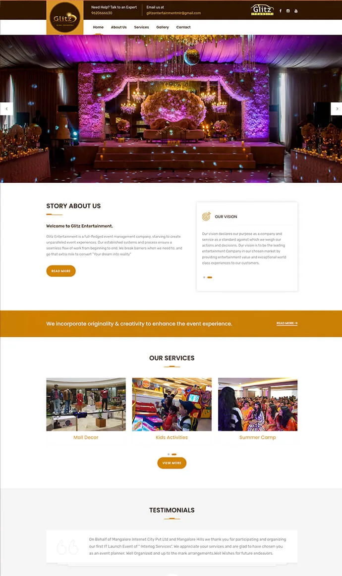 Glitz International corporate website design showcasing the company's business profile and brand identity